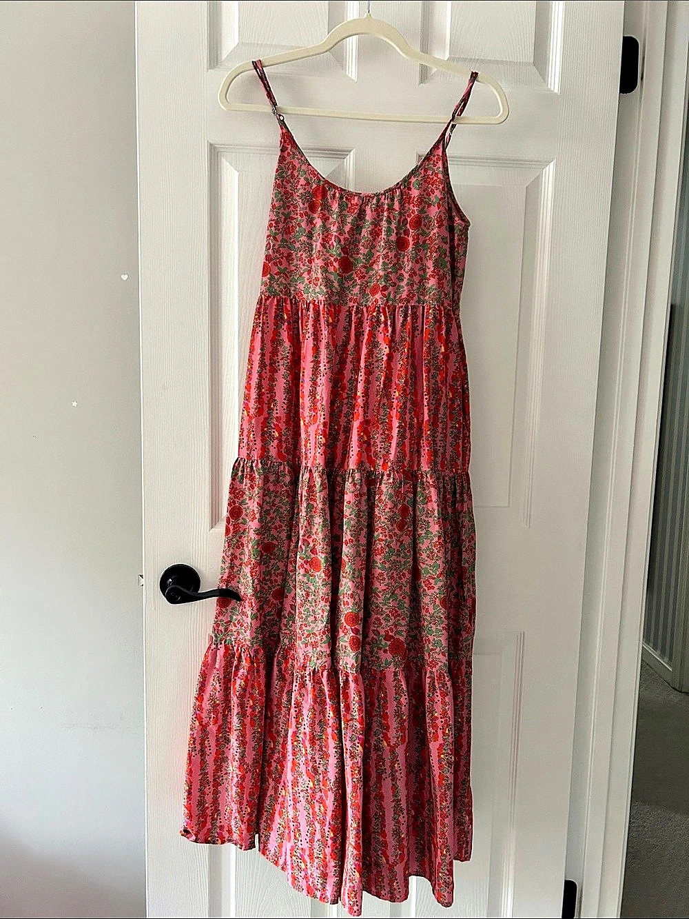 Roller Rabbit Floral Tiered Maxi Dress Pink & Red XS Like New